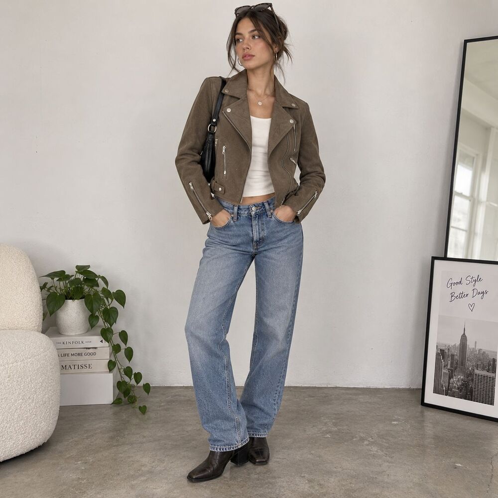 BLANKNYC Jacket Womens Small Brown Suede Biker Moto Lined Zip Pockets 73K-9269
